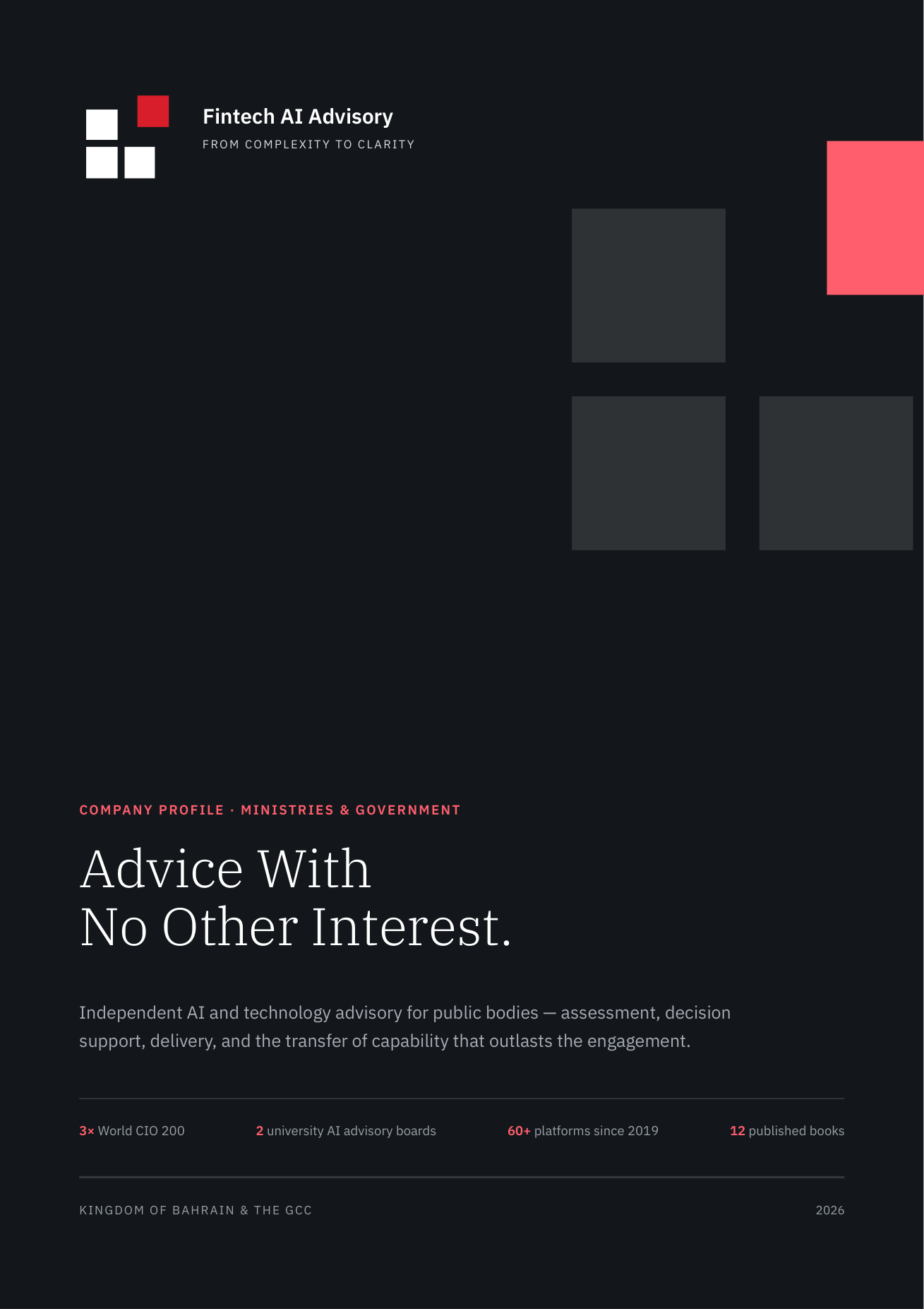 Company profile cover — Ministries and government edition